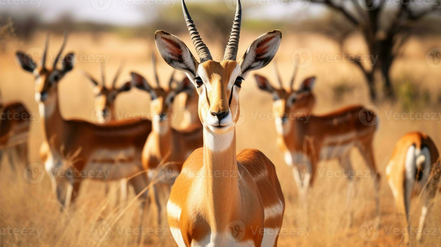 foto do uma rebanho do gazela em repouso dentro a aberto área em a savana. generativo ai