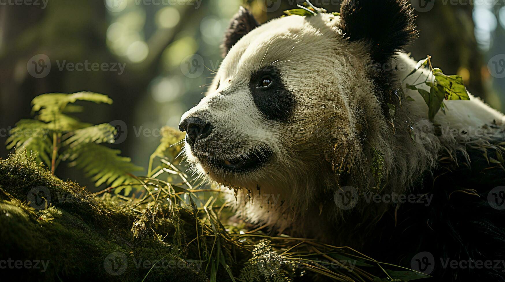 fechar-se foto do uma panda olhando qualquer direção em selva. generativo ai