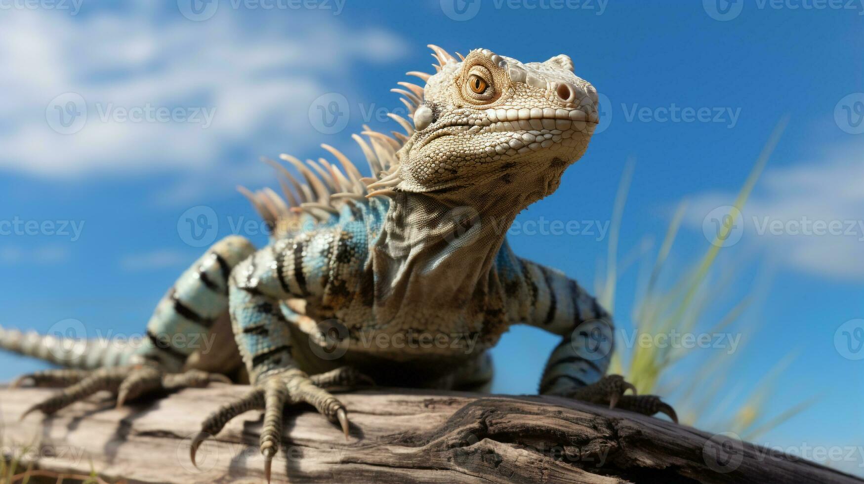 foto do uma tegu lagarto debaixo azul céu. generativo ai