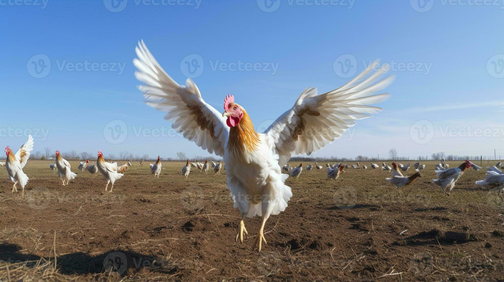 foto do uma aves de capoeira dentro a fazenda. generativo ai