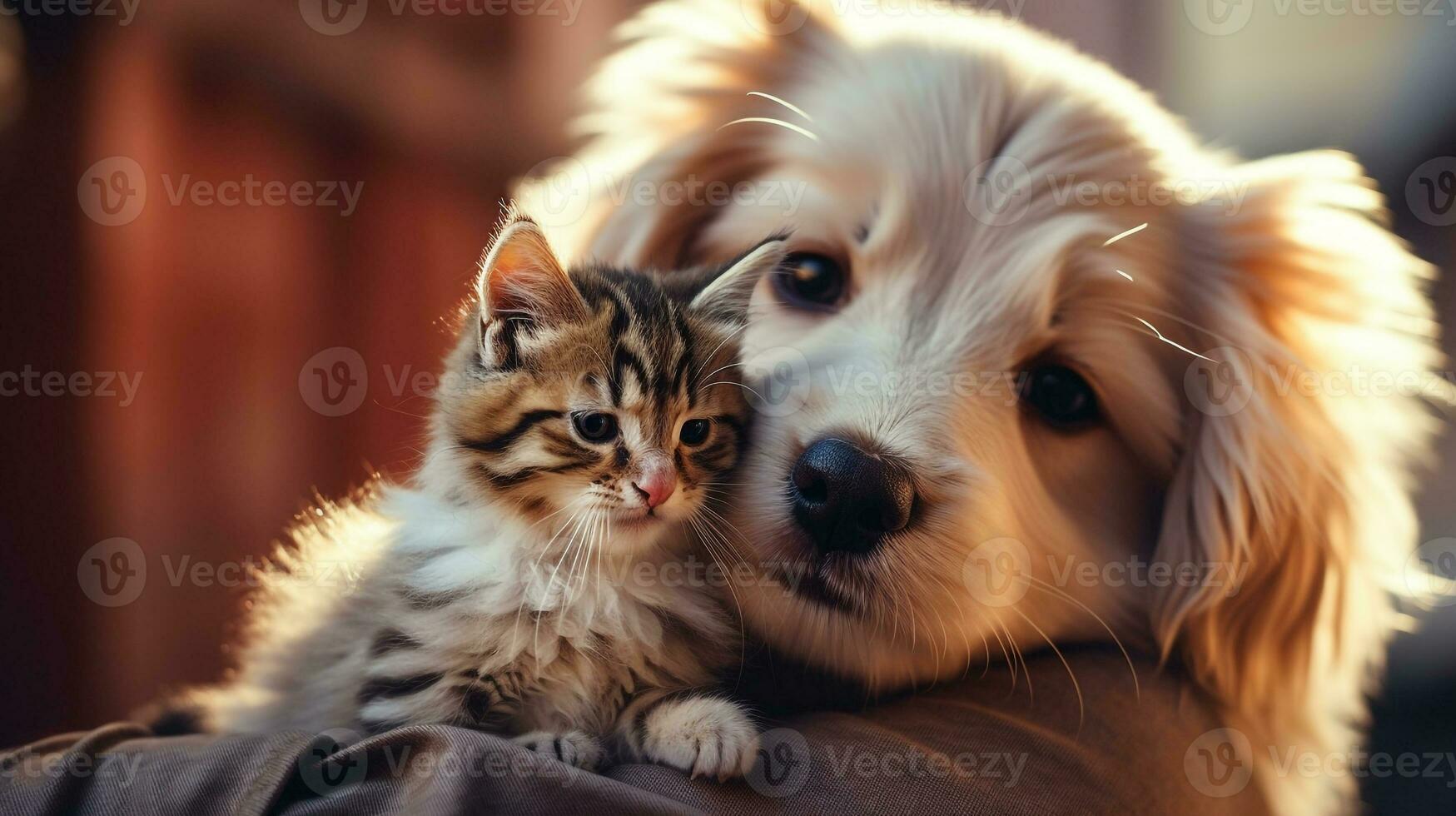 foto do cachorro e gato amoroso cada de outros . generativo ai