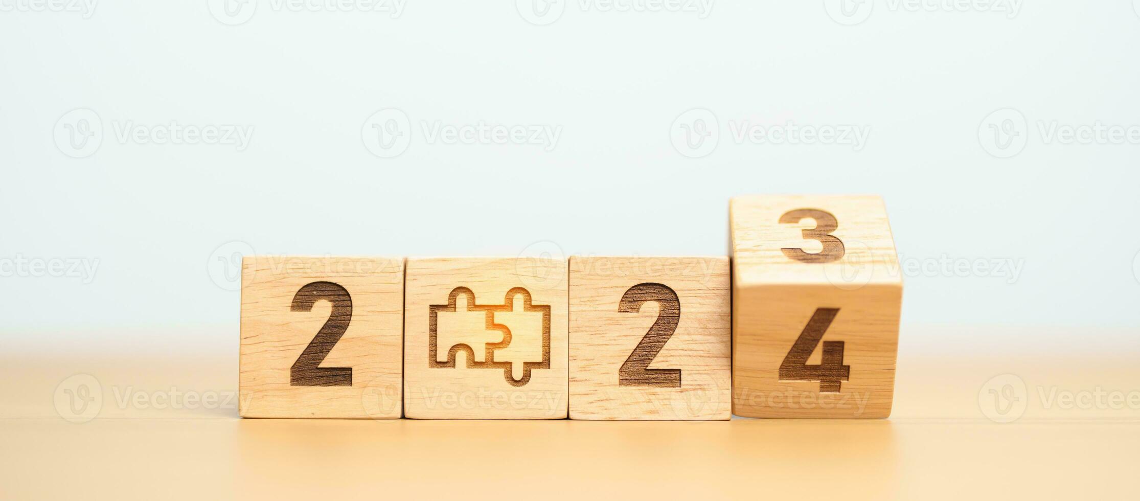 2024 quadra com quebra-cabeças enigma ícone. o negócio processo, equipe, trabalho em equipe, meta, missão, resolução, estratégia, plano, Ação, parceria, e Novo ano começar foto
