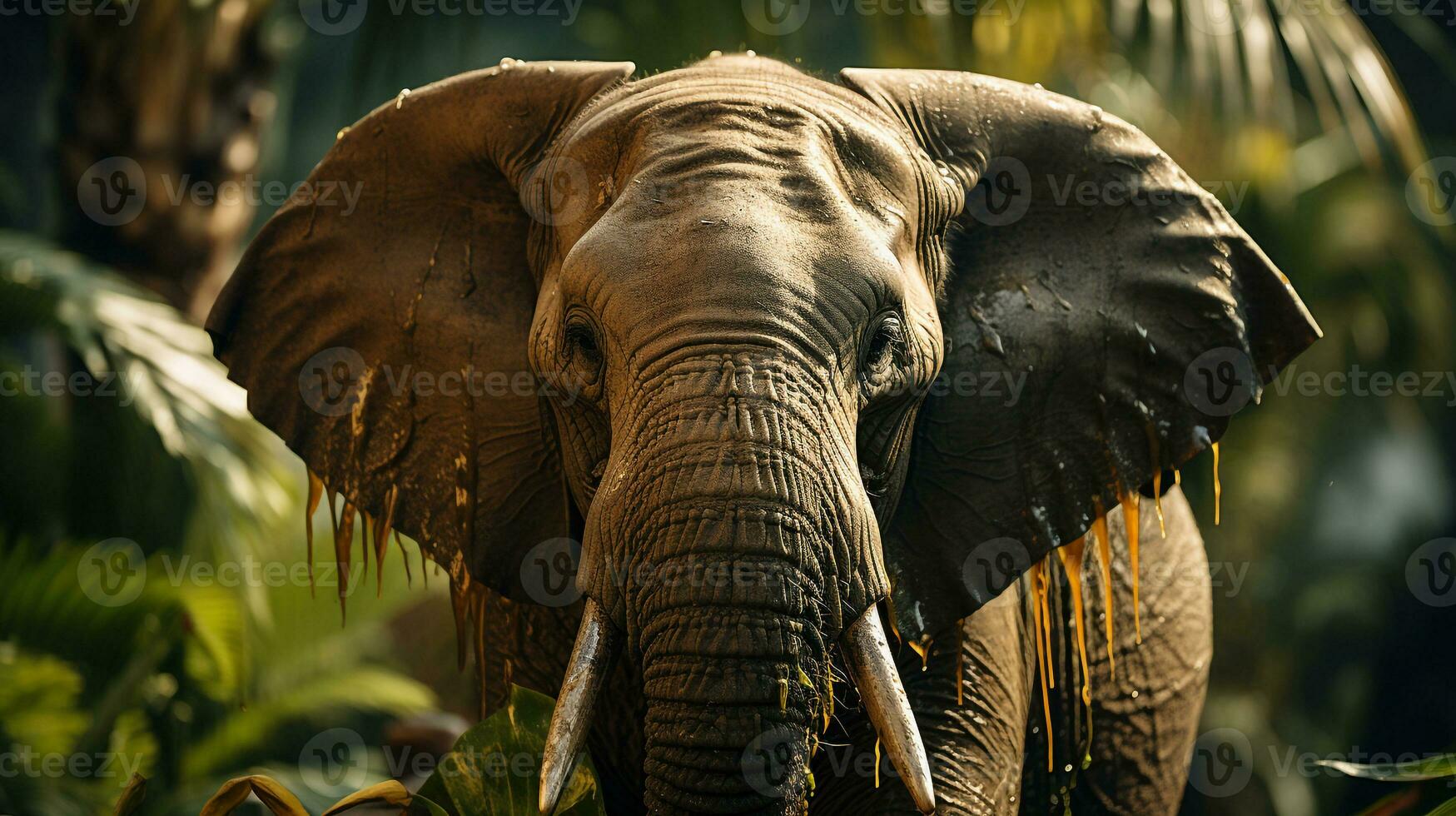 fechar-se foto do uma africano elefante olhando qualquer direção em selva. generativo ai