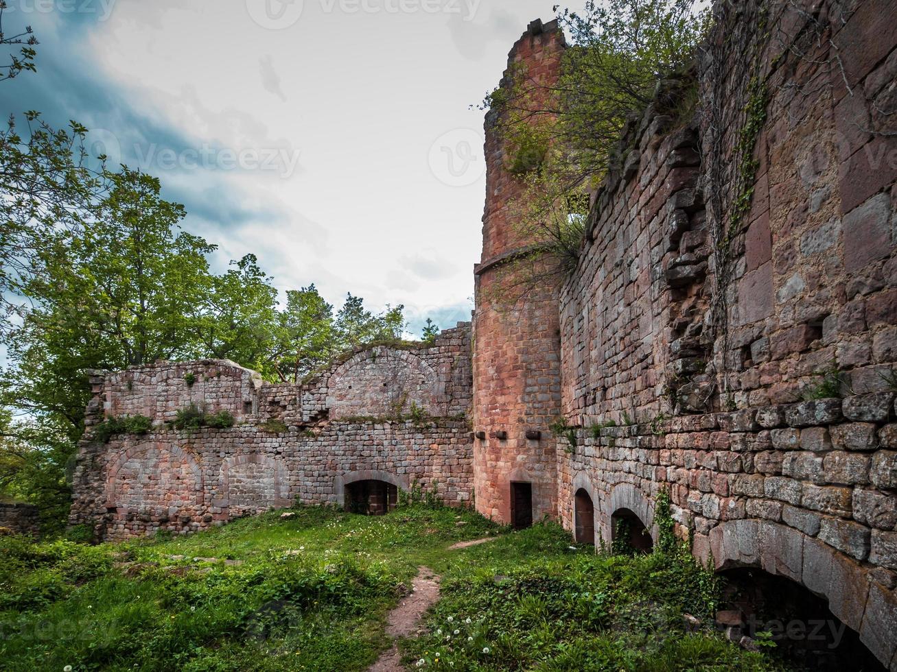 Landsberg de castelo medieval em vosges, alsácia. antigas ruínas nas montanhas. foto