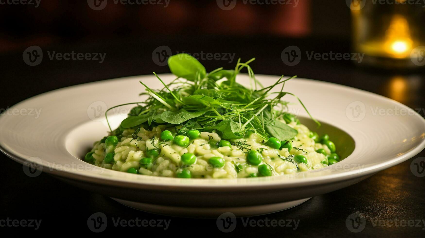 foto do Primavera vegetal risoto Como uma prato dentro uma sofisticado restaurante. generativo ai
