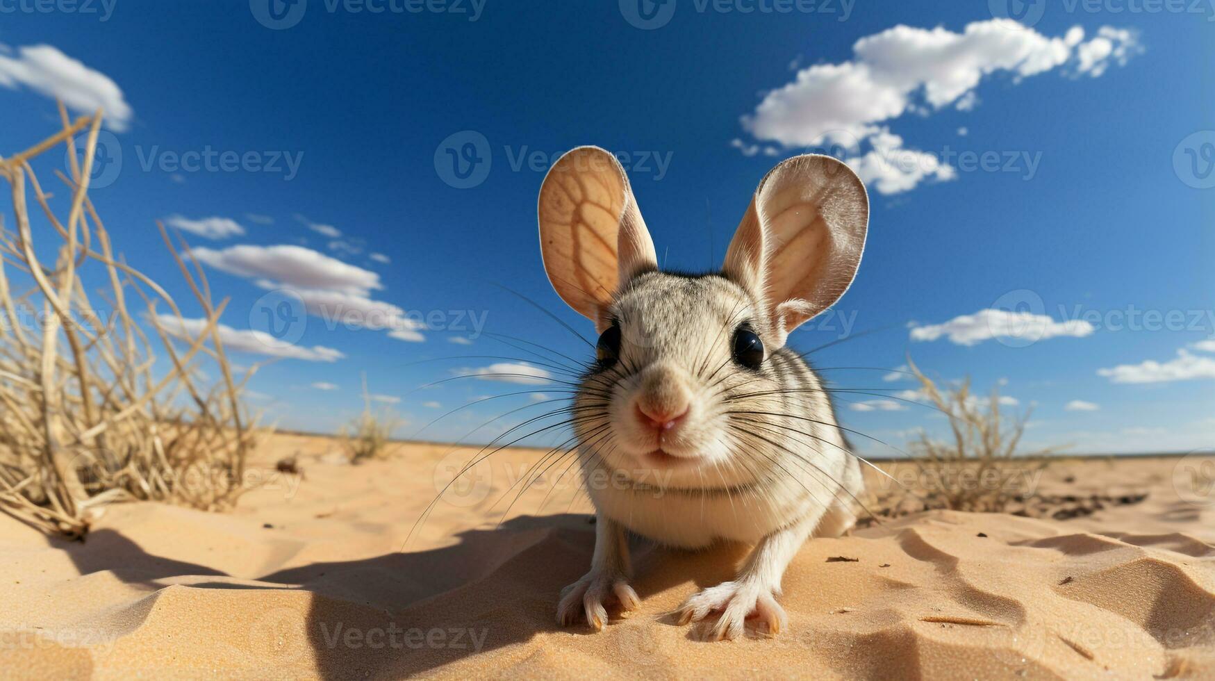 foto do uma deserto jerboa dentro uma deserto com azul céu. generativo ai