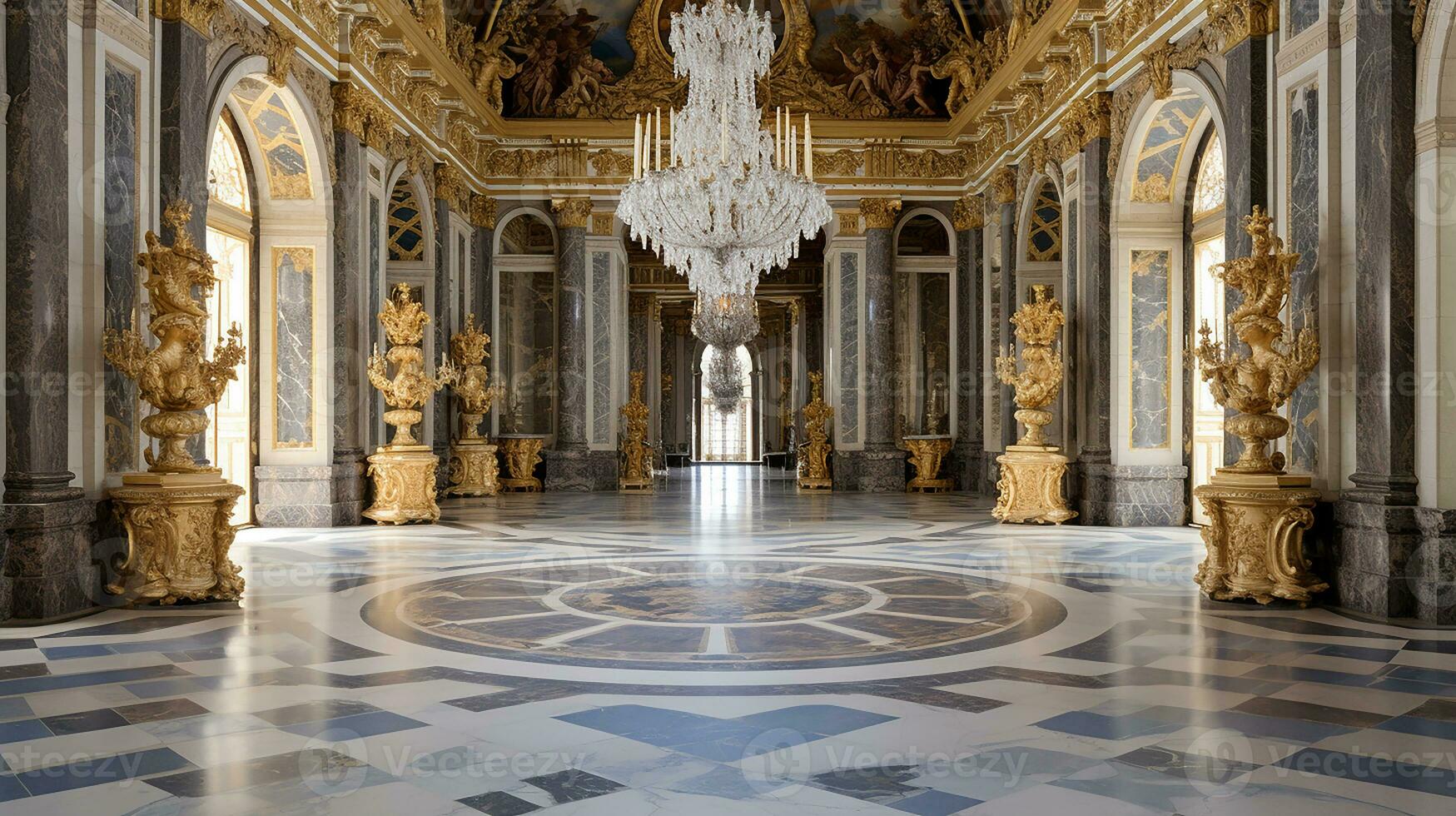 foto do a quarto apresentando a interior Projeto do a Palácio do versalhes, França. generativo ai