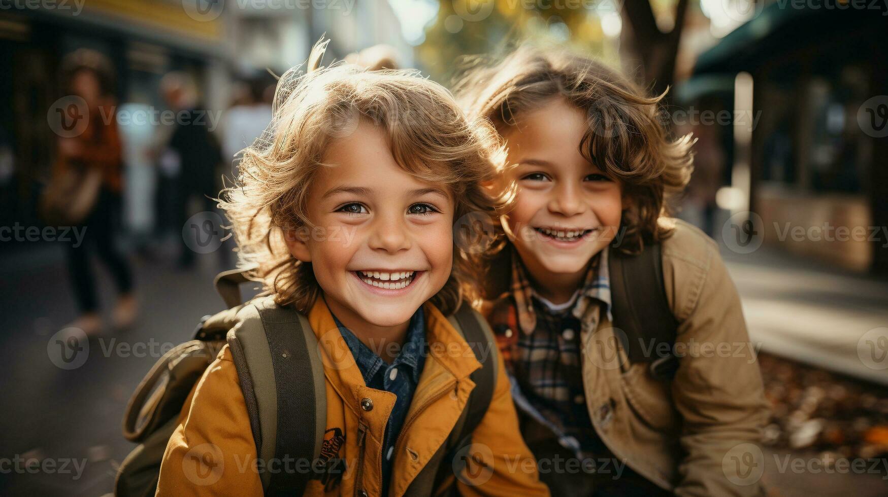 feliz e animado jovem crianças aluna amigos caminhando em a campus do seus escola - generativo ai. foto