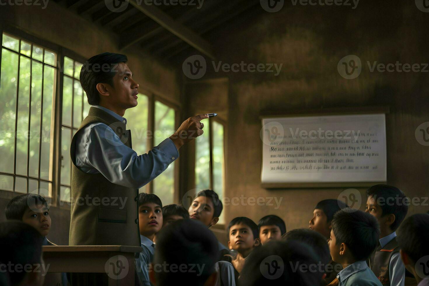 indonésio masculino professor com dele aluna foto