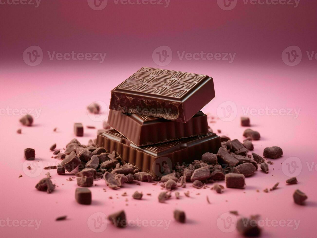 peças do chocolate isolado em Rosa fundo. delicioso chocolate bar. generativo ai foto