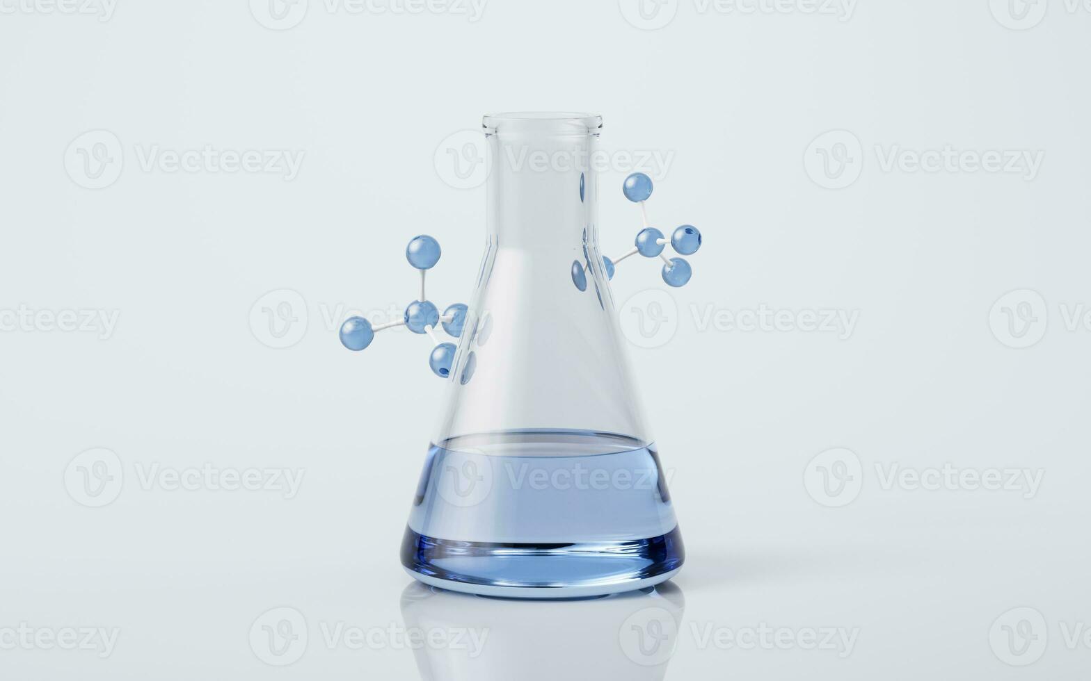 químico artigos de vidro e molécula, 3d Renderização. foto