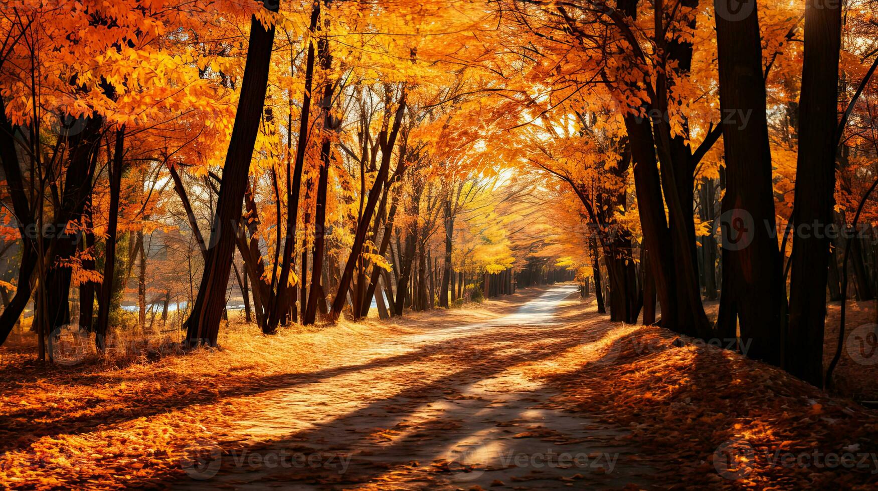 vibrante outono floresta cores dourado, laranja, vermelho generativo ai foto