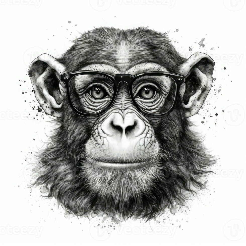 Macaco de desenho animado estilo blackwork impressionista realista sobre  fundo branco
