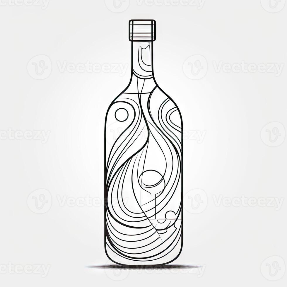 elegante desenhado à mão vinho garrafa silhueta foto