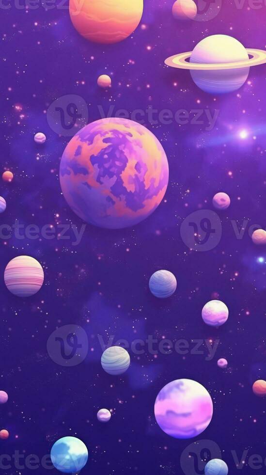 roxa papel de parede com planetas e estrelas kawaii estético minimalista ai  gerado 29982112 Foto de stock no Vecteezy