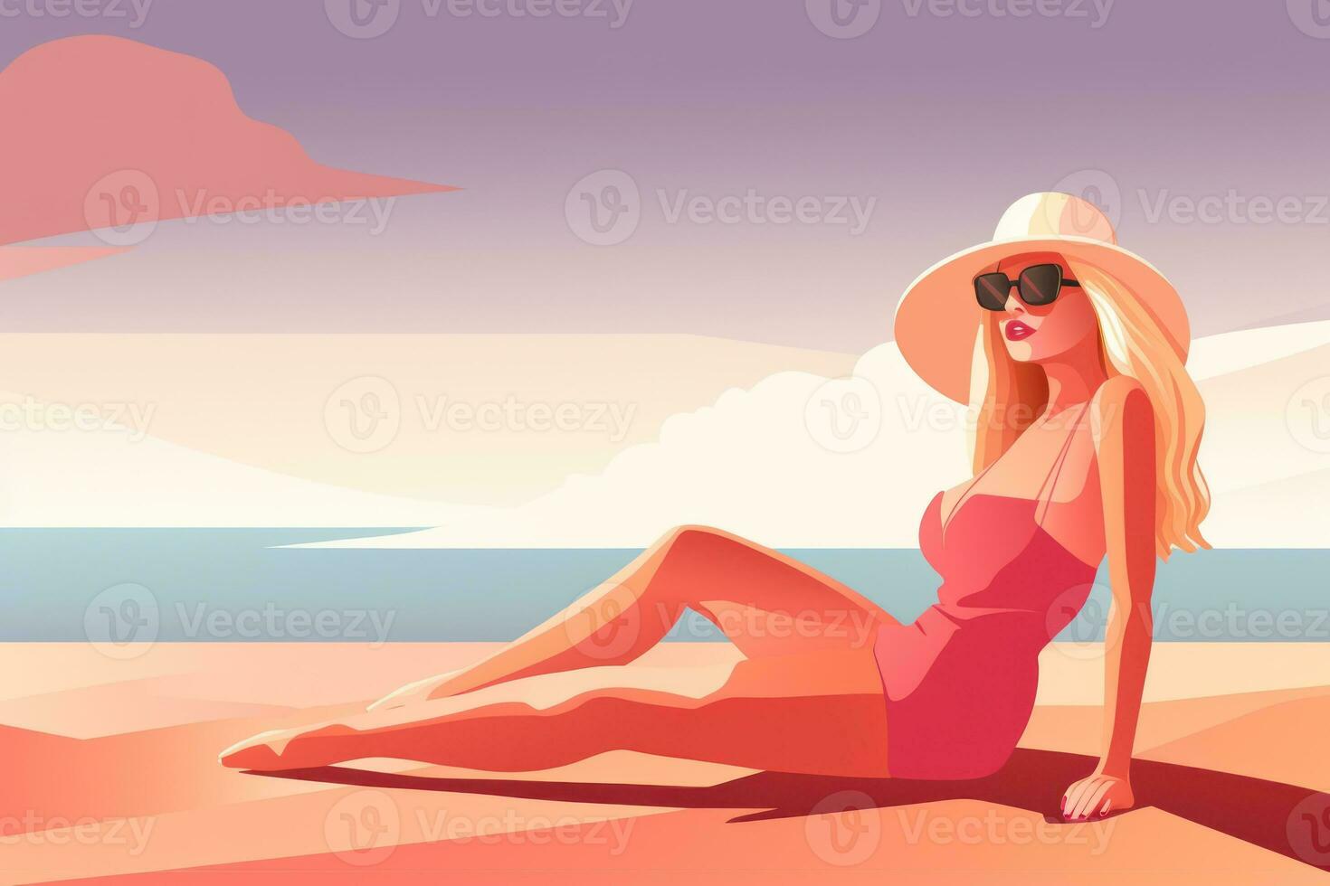 mulher vestindo em uma de praia sentado dentro a estilo do plano cores ai gerado foto