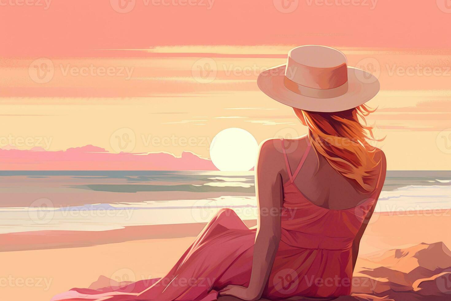 mulher vestindo em uma de praia sentado dentro a estilo do plano cores ai gerado foto