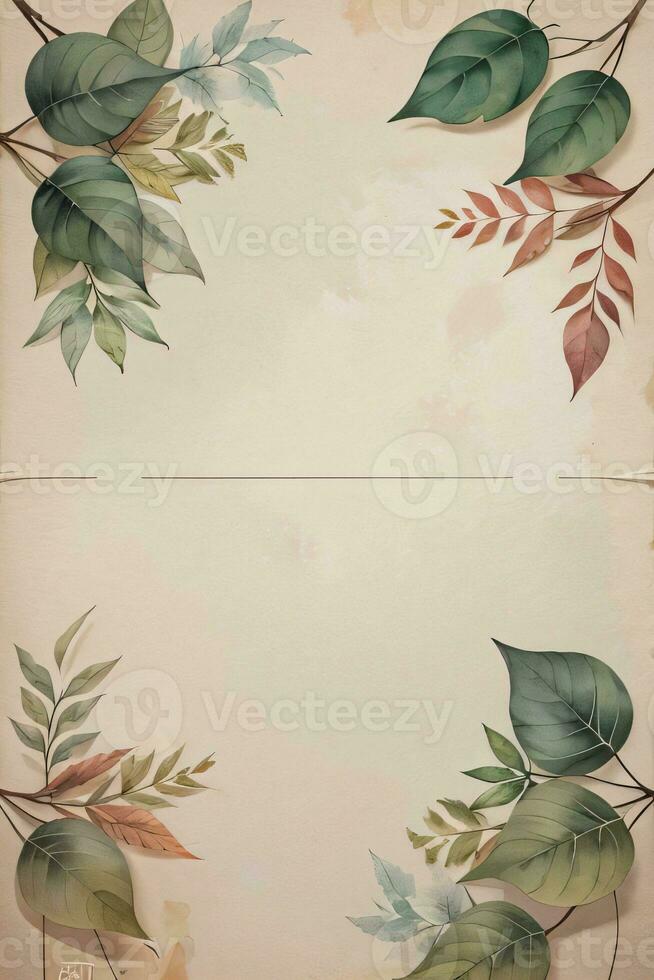 vintage papel com folhas textura fundo foto