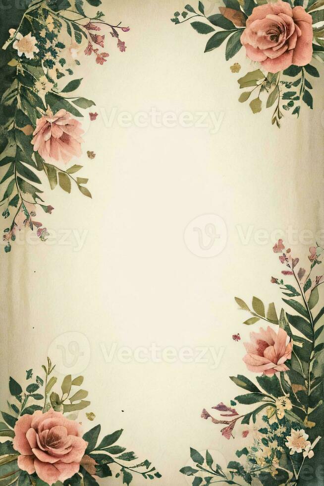 vintage retro vibração papel textura com aguarela flores foto