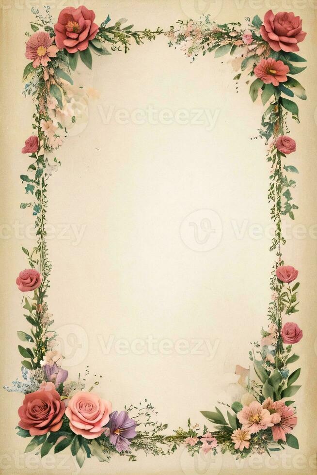 vintage retro vibração papel textura com aguarela flores foto