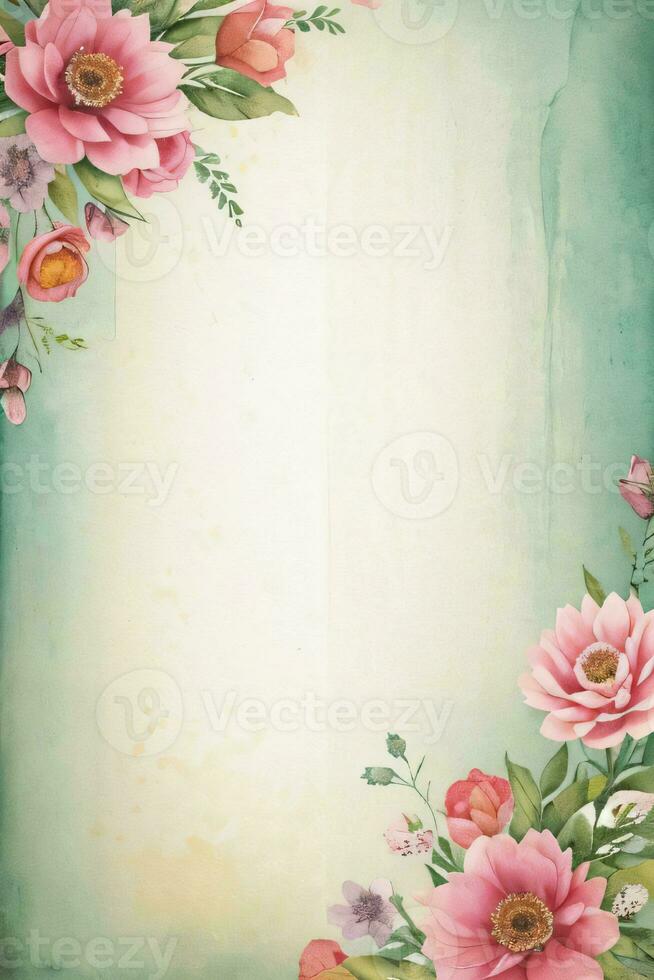 vintage retro vibração papel textura com aguarela flores foto