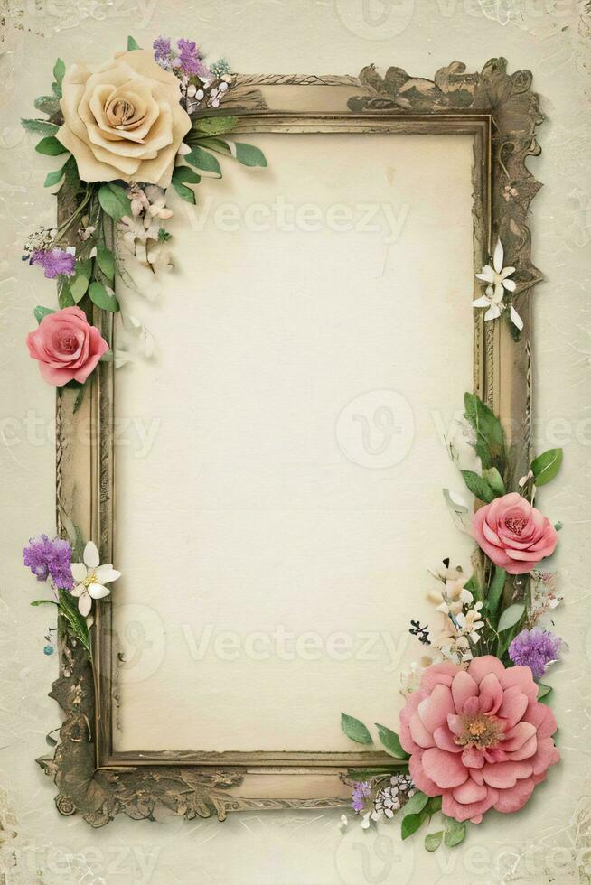 vintage retro vibração papel textura com aguarela flores foto