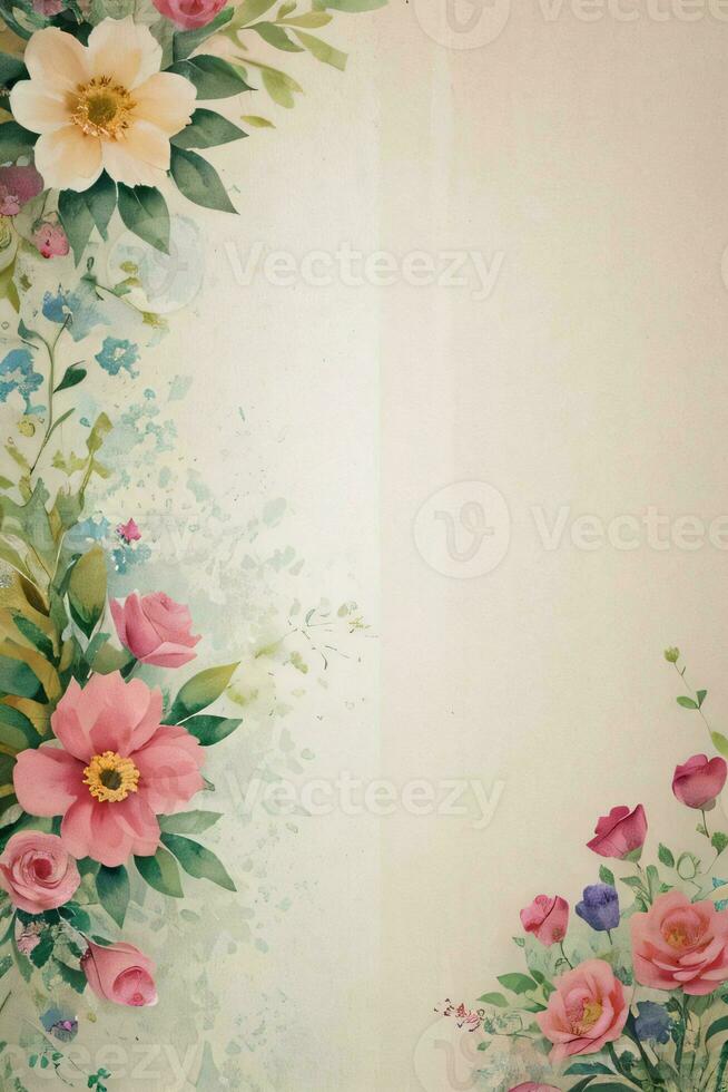 vintage retro vibração papel textura com aguarela flores foto