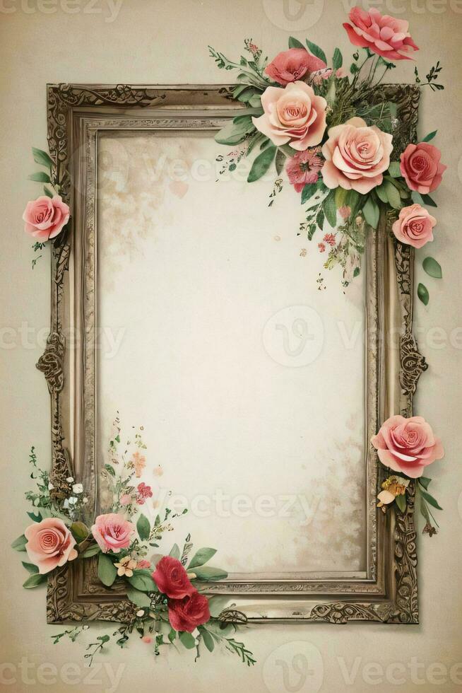 vintage retro vibração papel textura com aguarela flores foto