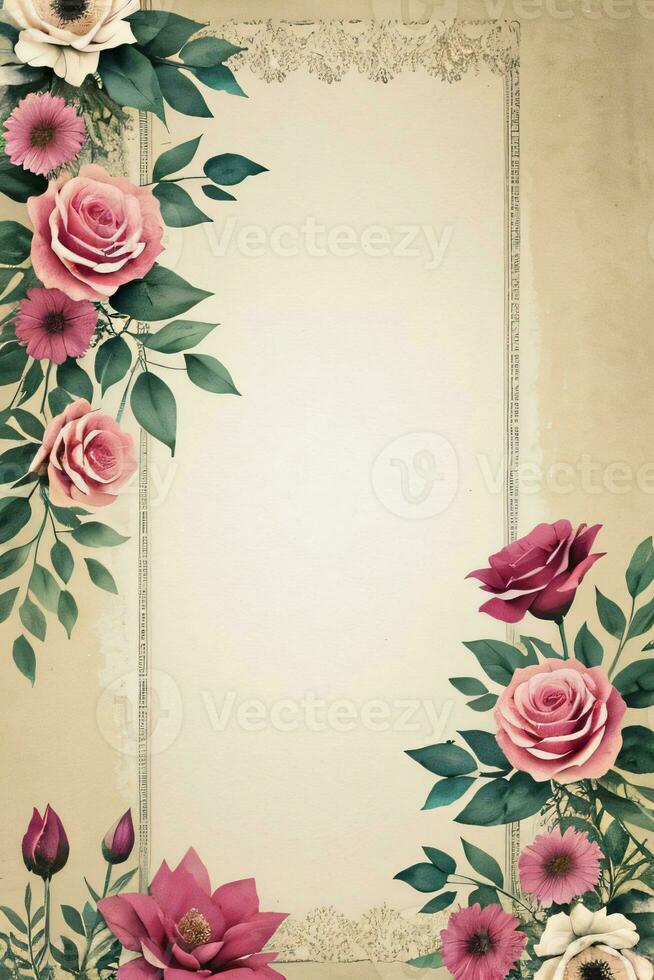 vintage retro vibração papel textura com aguarela flores foto