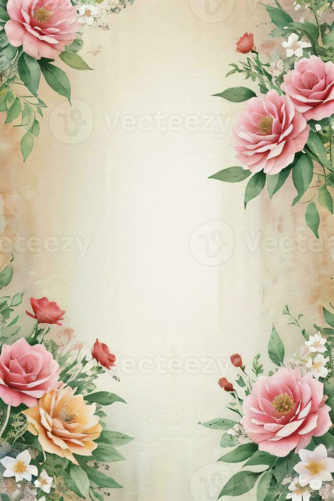 vintage retro vibração papel textura com aguarela flores foto