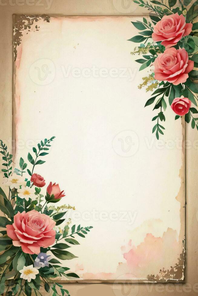 vintage retro vibração papel textura com aguarela flores foto