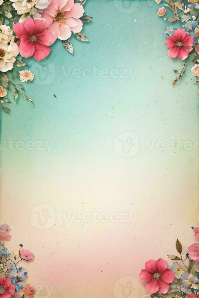 vintage retro vibração papel textura com aguarela flores foto