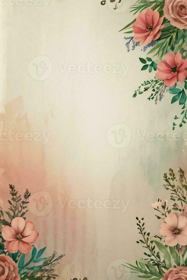 vintage retro vibração papel textura com aguarela flores foto