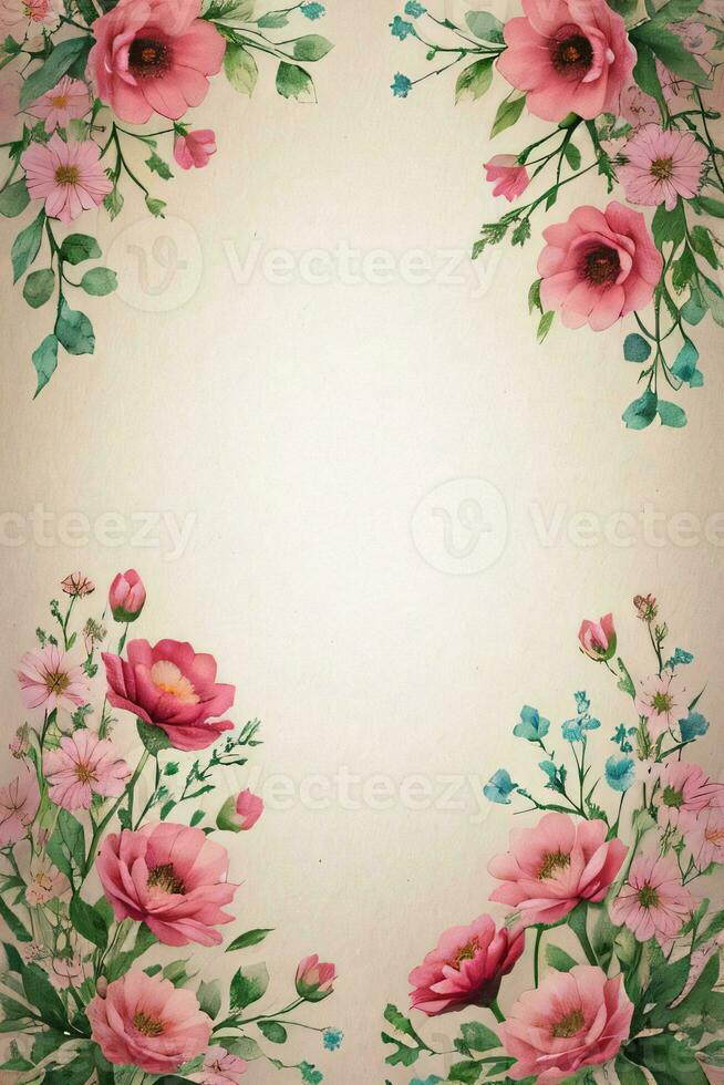 vintage retro vibração papel textura com aguarela flores foto