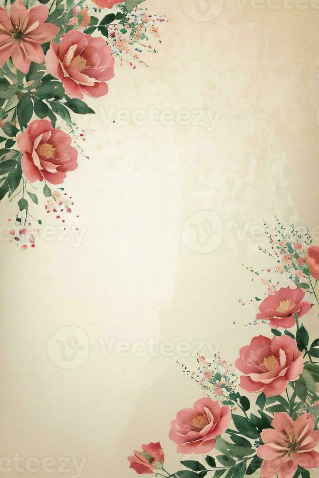 vintage retro vibração papel textura com aguarela flores foto