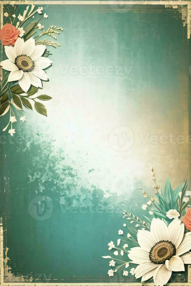 vintage retro vibração papel textura com aguarela flores foto