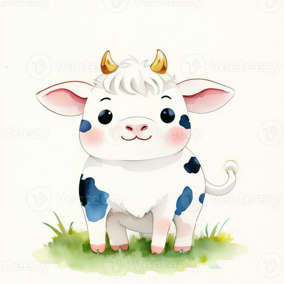 aguarela crianças ilustração com fofa vaca clipart foto