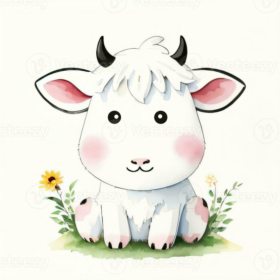 aguarela crianças ilustração com fofa vaca clipart foto