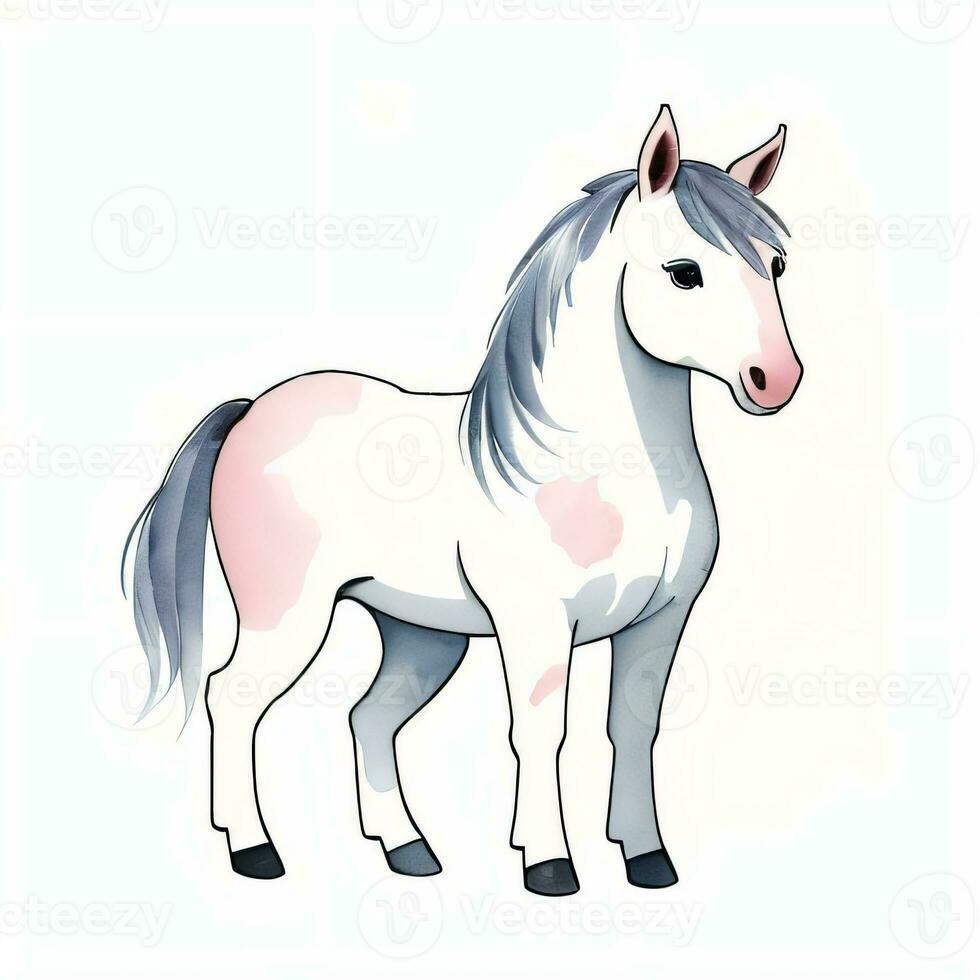 aguarela crianças ilustração com fofa cavalo clipart foto