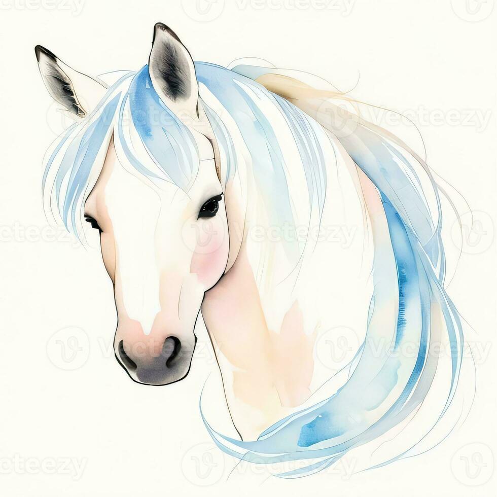 aguarela crianças ilustração com fofa cavalo clipart foto