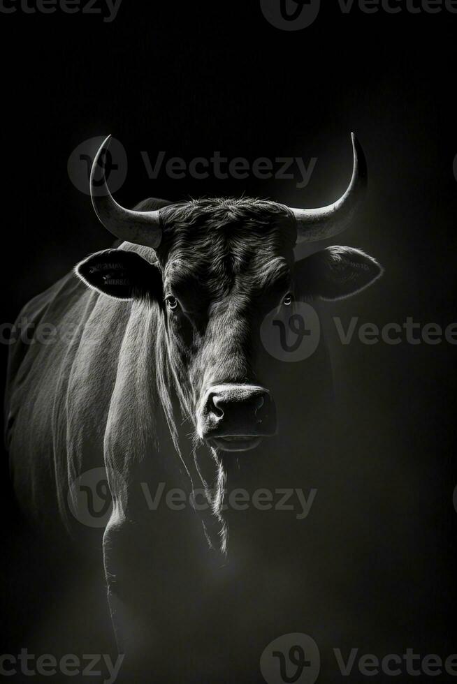 touro vaca estúdio silhueta foto Preto branco vintage retroiluminado retrato movimento contorno tatuagem