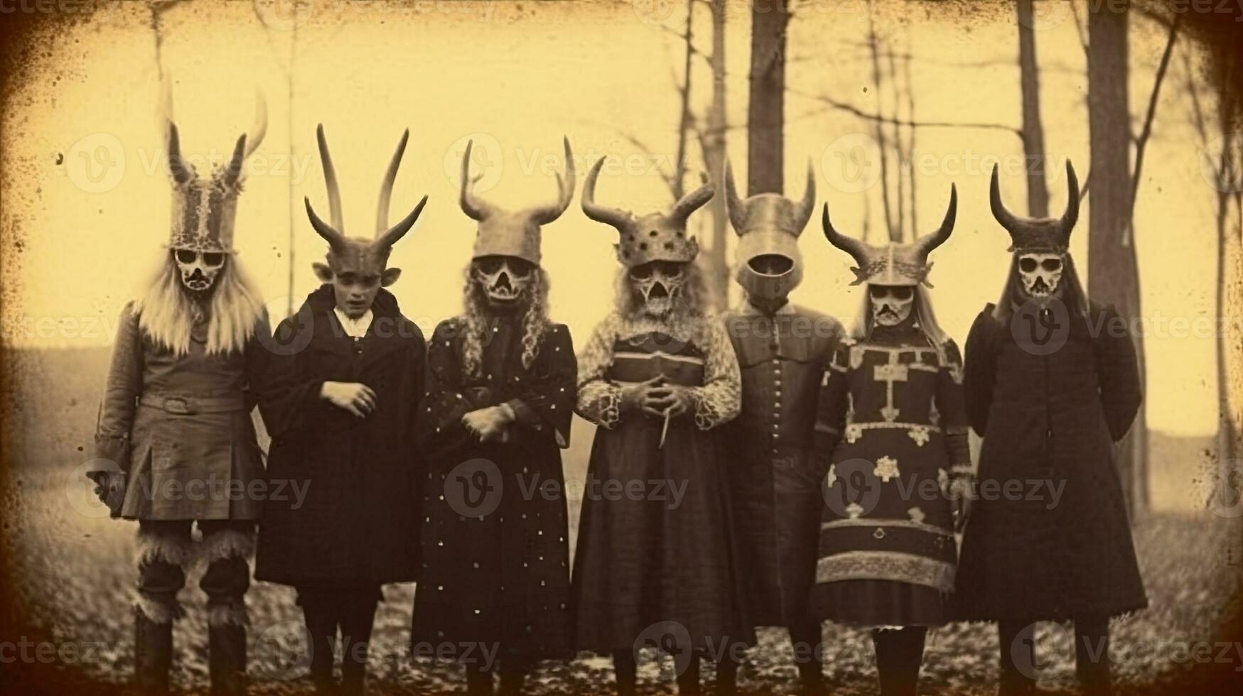 crianças crianças dia das Bruxas assustador vintage fotografia máscaras 19 século Horror fantasias festa foto