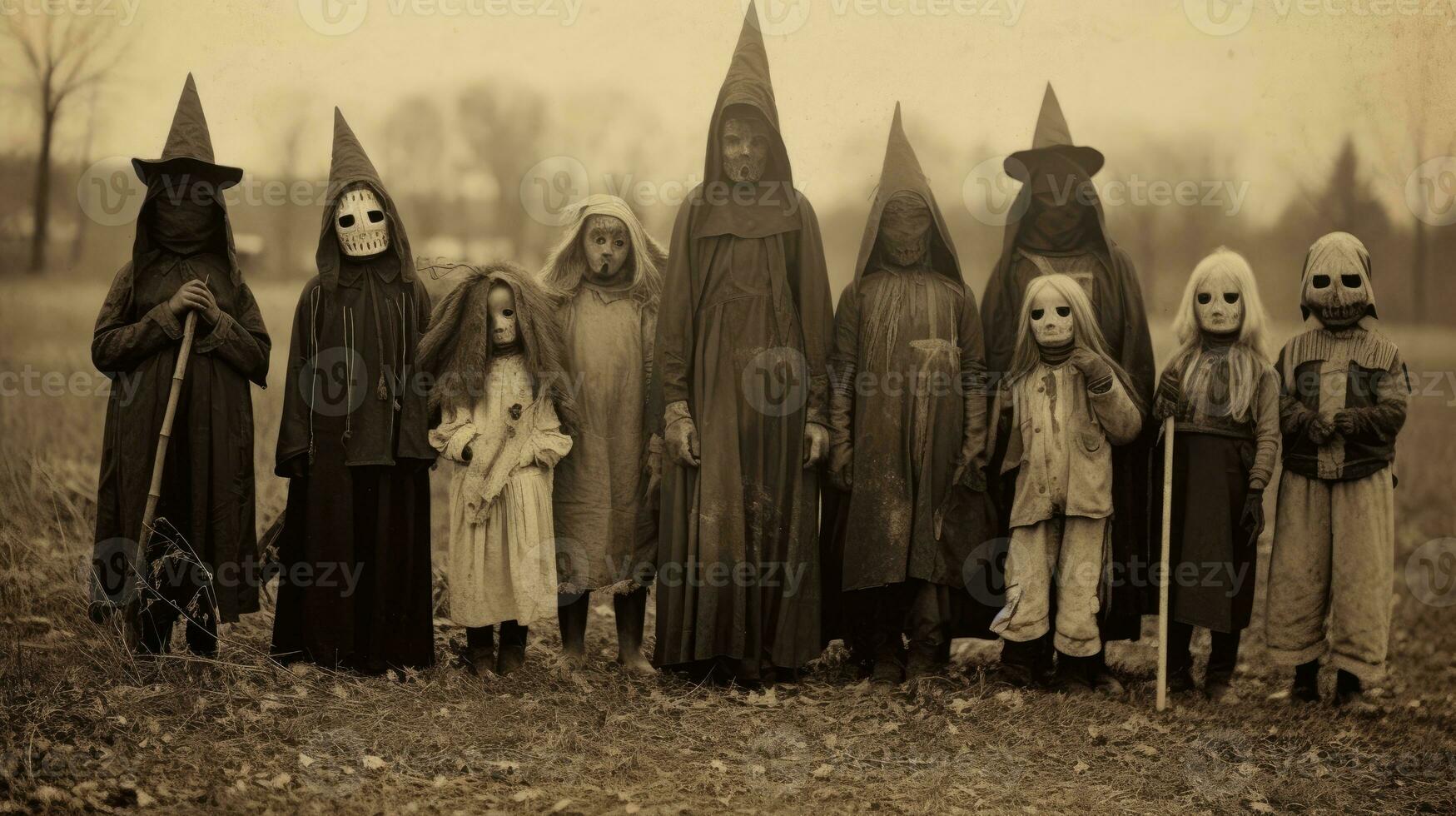 crianças crianças dia das Bruxas assustador vintage fotografia máscaras 19 século Horror fantasias festa foto