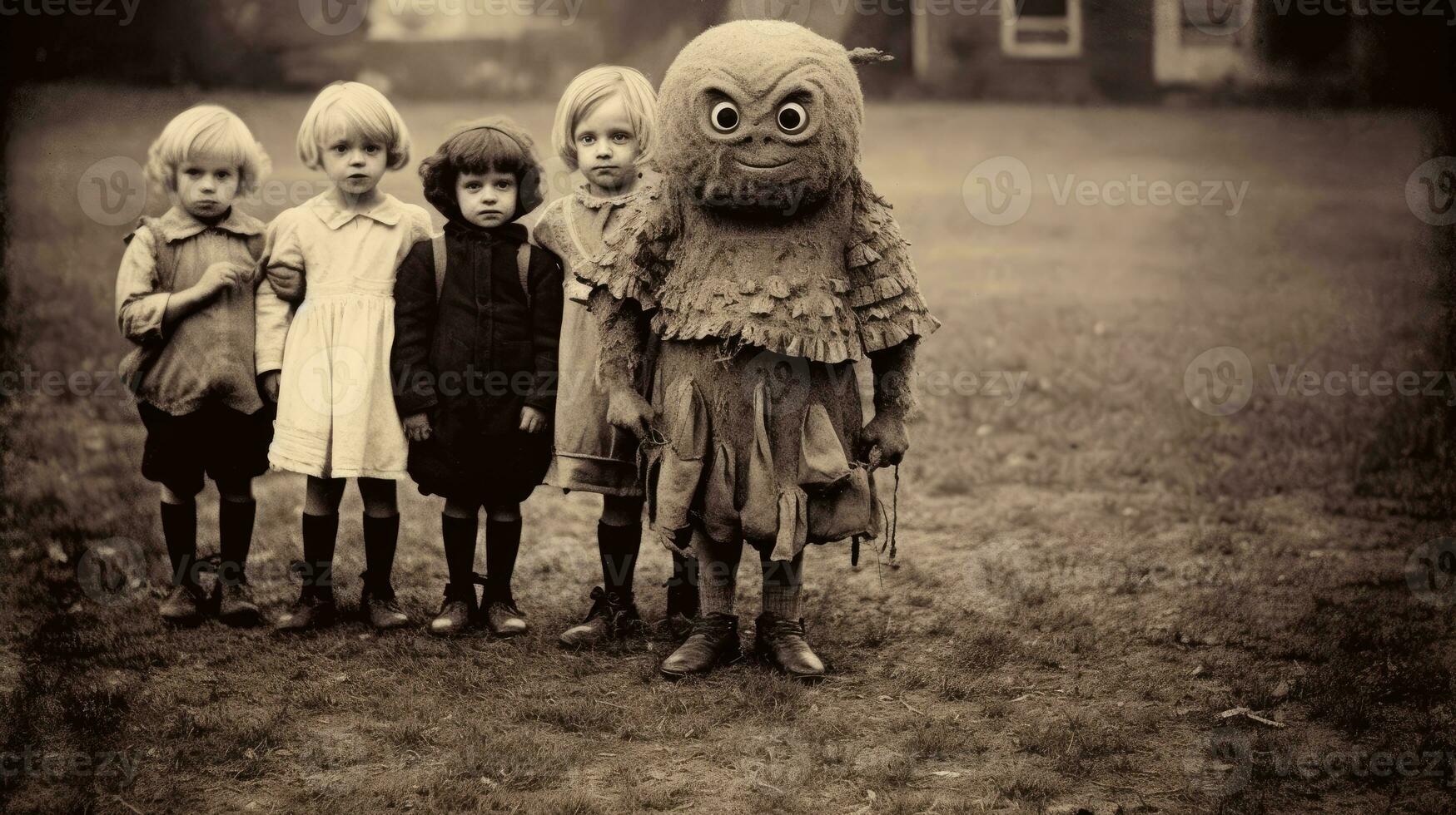 crianças crianças dia das Bruxas assustador vintage fotografia máscaras 19 século Horror fantasias festa foto