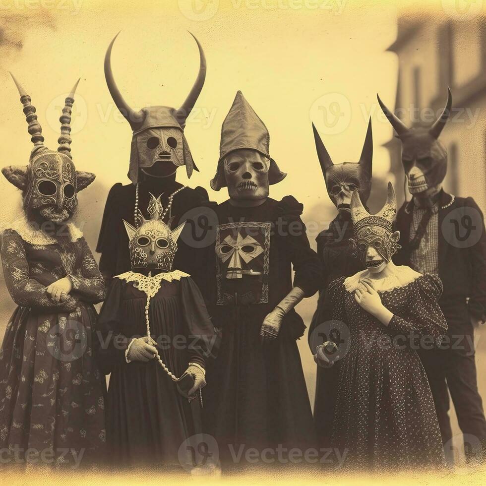 crianças crianças dia das Bruxas assustador vintage fotografia máscaras 19 século Horror fantasias festa foto