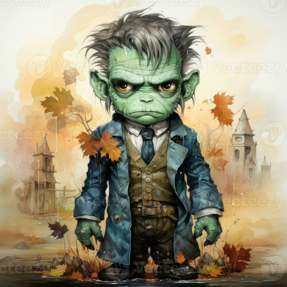fofa Frankenstein Garoto masculino dia das Bruxas ilustração obra de arte assustador Horror isolado tatuagem fantasia desenho animado foto