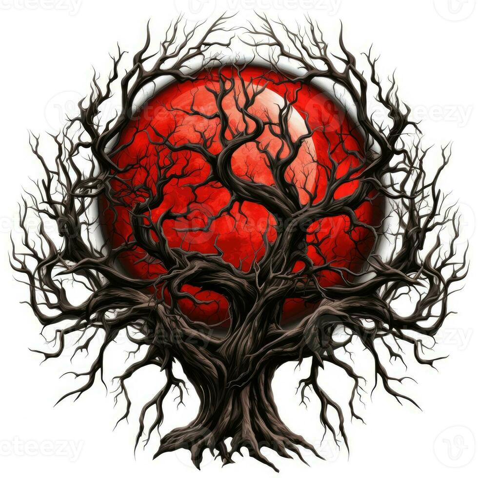 árvore sangue lua dia das Bruxas ilustração assustador Horror Projeto tatuagem vetor isolado adesivo fantasia foto