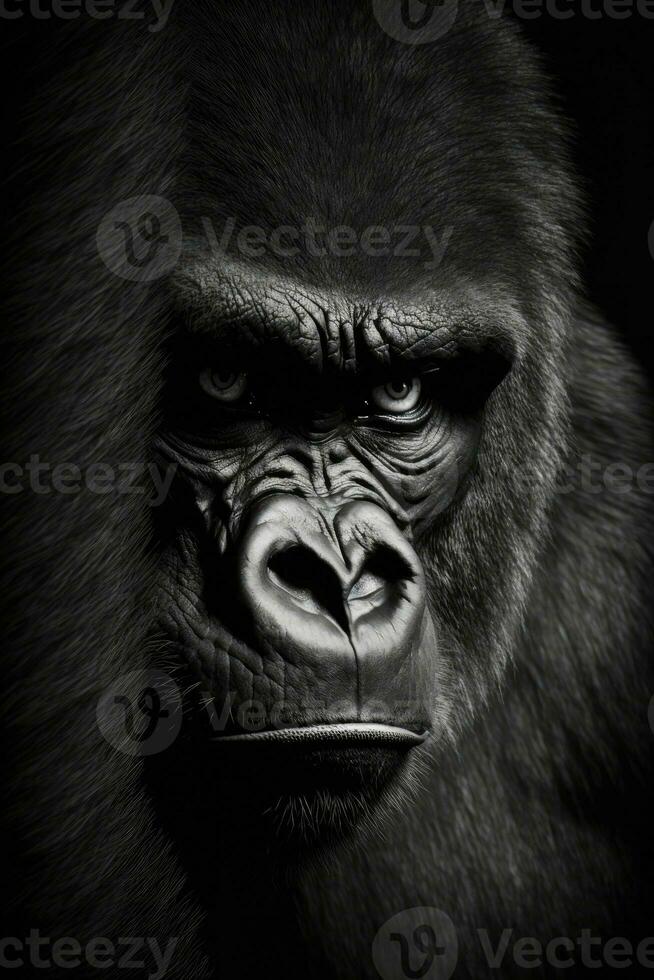 gorila macaco macaco retrato estúdio silhueta foto Preto branco retroiluminado movimento contorno tatuagem