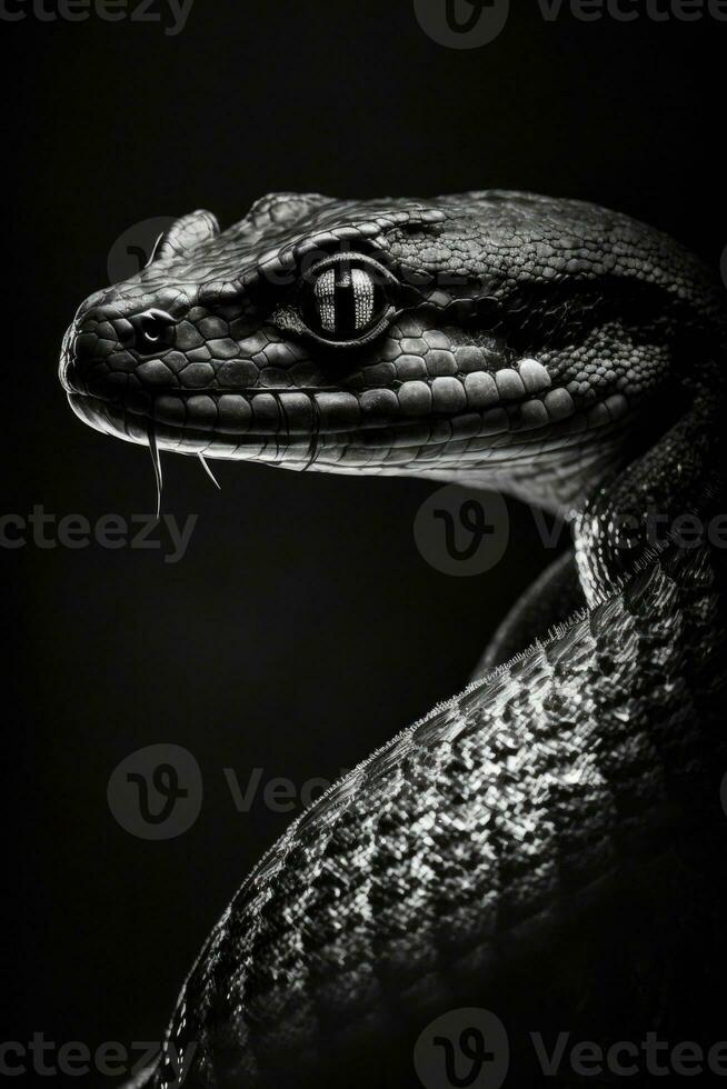 serpente cobra estúdio silhueta foto Preto branco vintage retroiluminado retrato movimento contorno tatuagem