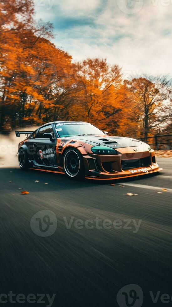 jdm japonês à deriva carro profissional foto fumaça dinâmico dentro movimento rastrear esporte afinação fotografia